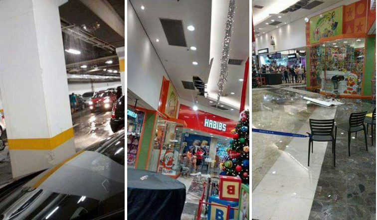 Temporal provoca queda de parte do teto no Shopping Aricanduva