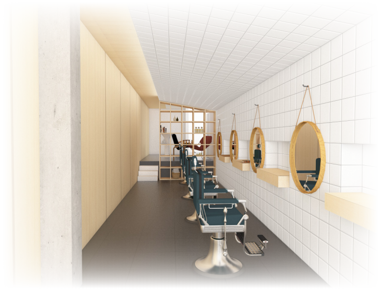 Vista em 3D da barbearia: espaço é inaugurado nesta terça (5)