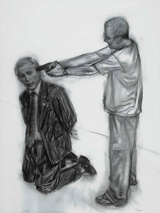 Desenho da polêmica série Inimigos: o artista Gil Vicente “assassina” George W. Bush
