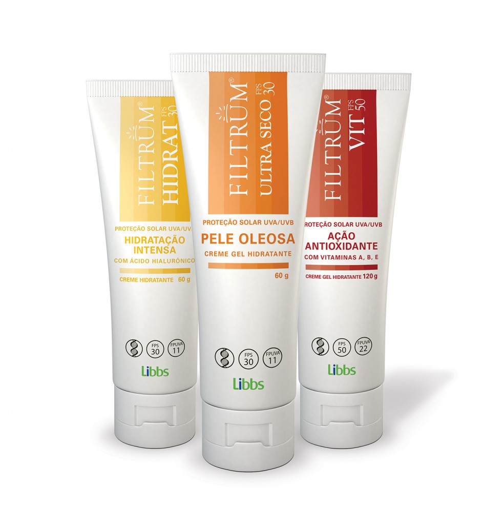 Linha Filtrum, da Libbs. Protetores para todos os tipos de pele. Preço sugerido: R$