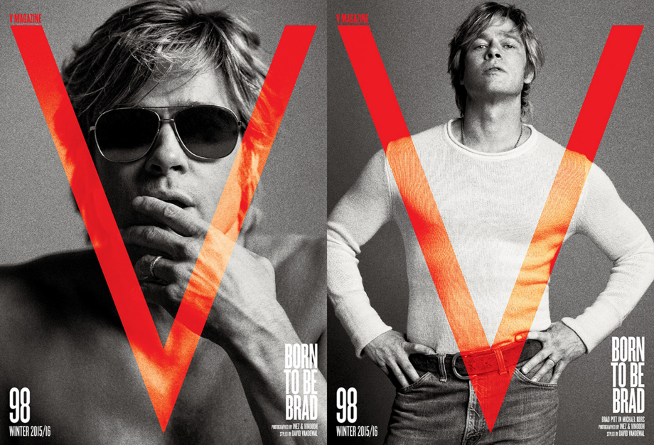 Duas versões de capa da V Magazine com o ator Brad Pitt (Foto: Reprodução/V Magazine)