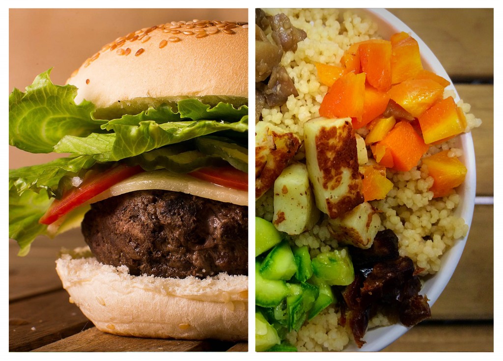 Hambúrguer ou salada, eis a difícil escolha.