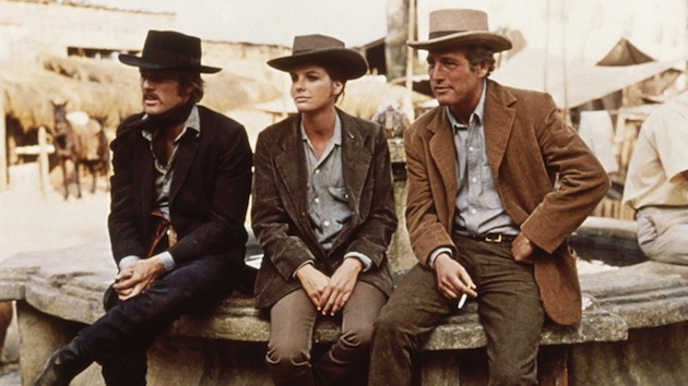 Katharine entre Robert Redford e Paul Newman em Butch Cassidy