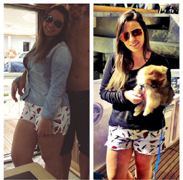 Um antes, com 70 quilos, e depois de Camila, com dez quilos a menos (Foto: Arquivo pessoal)