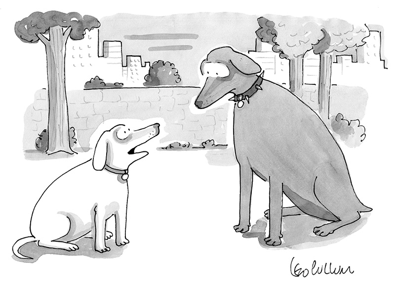 “Você precisa entender: na minha família, papai era o poodle e mamãe era o pit bull.” (Leo Cullum / The Cartoon Bank)