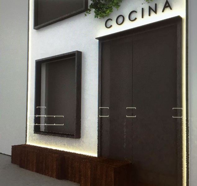 Detalhe da fachada do Cocina Bar Y Vino: sobriedade (Arquitetura: Diego Rolim)