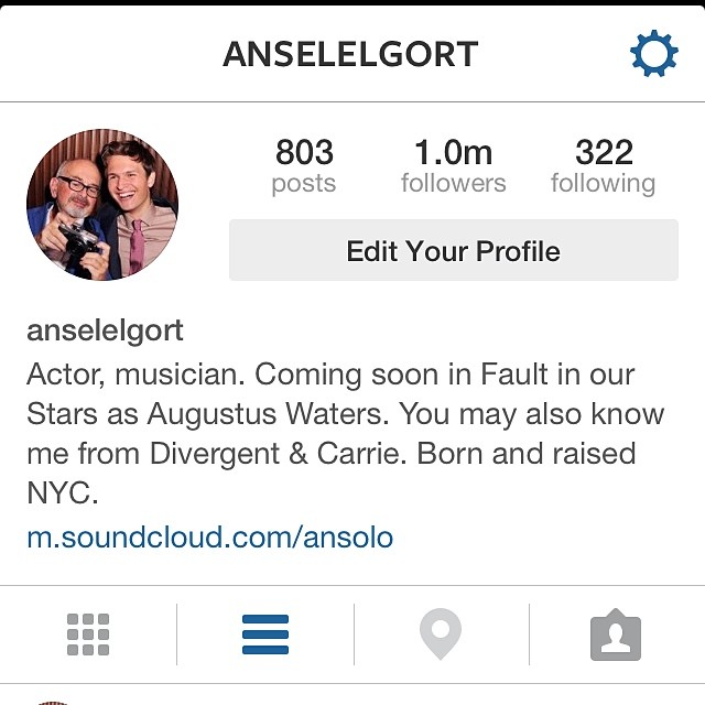 Dia 5 de junho, Ansel comemorou 1 milhão de seguidores no Twitter