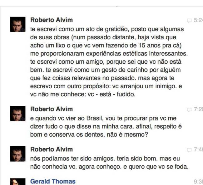 Facebook - discussão entre Roberto Alvim e Gerald Thomas