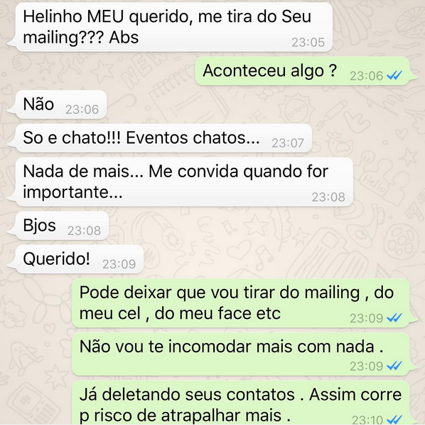 A troca de mensagens pelo aplicativo: "morri de rir com a repercussão", diz Calfat