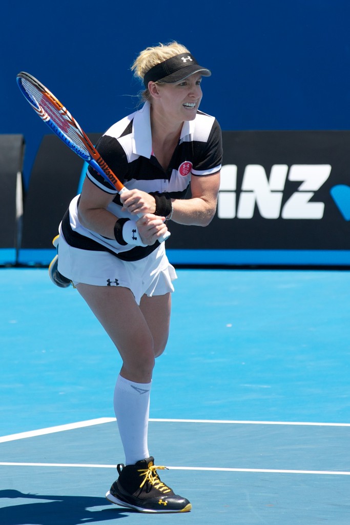 American Bethanie Mattek-Sands competes alongside compatriot Meghann Shaughnessy in the Women's Doubles division at the 2011 Australian Open