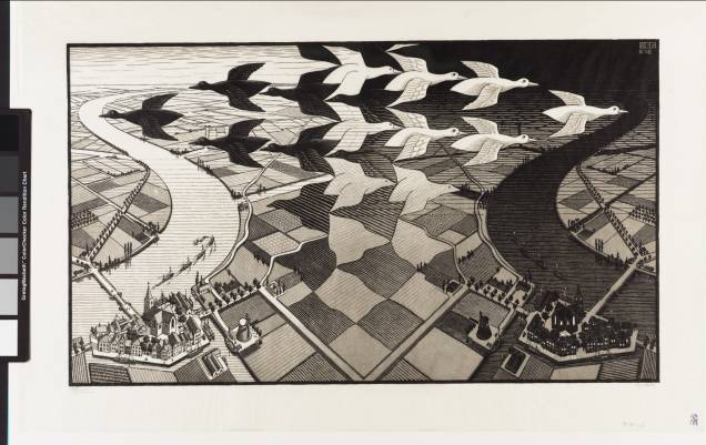 Dia e Noite, de 1938: uma das obras do holandês Maurits Cornelis Escher (1898-1972)