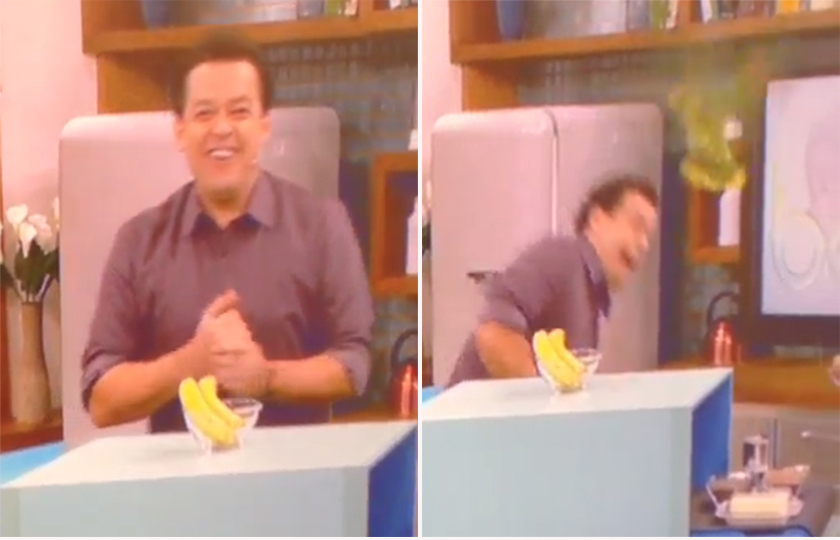 Fernando Rocha é “atacado” por papagaio durante programa “Bem Estar”