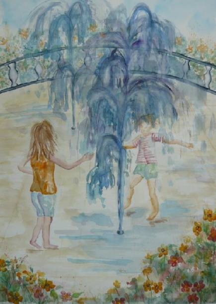 Fonte de Diversão, Aquarela sobre papel, de Marinês Takano