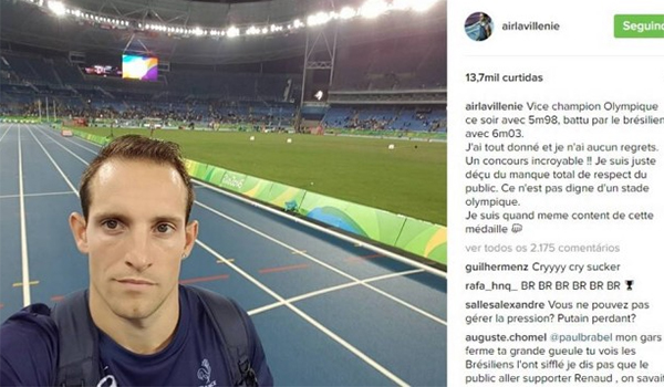 Francês vice-campeão no salto com vara se irrita com torcida brasileira e é detonado na web