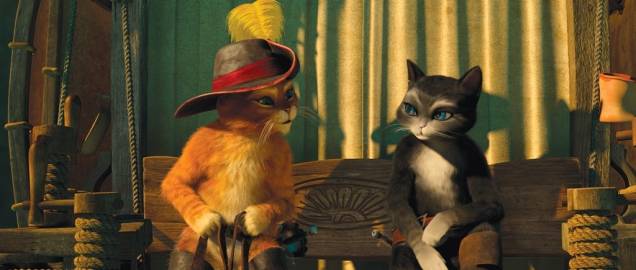 O herói e sua amada em Gato de Botas: filme chega aos cinemas em cópias convencionais e 3D