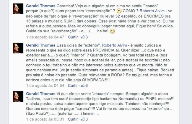 Facebook - discussão entre Roberto Alvim e Gerald Thomas