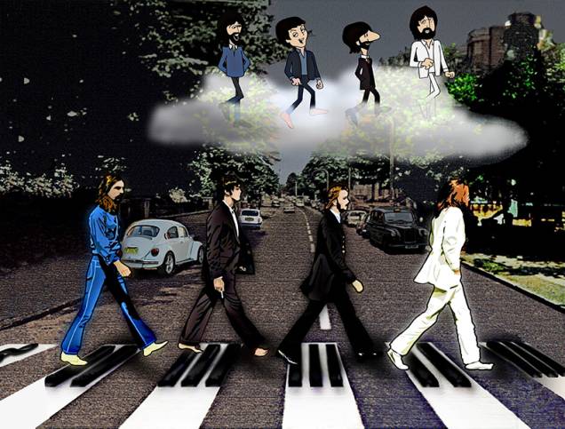 On Abbey Road: Gheorghe Muscalu Rubayo retrata os Beatles no chão e no céu