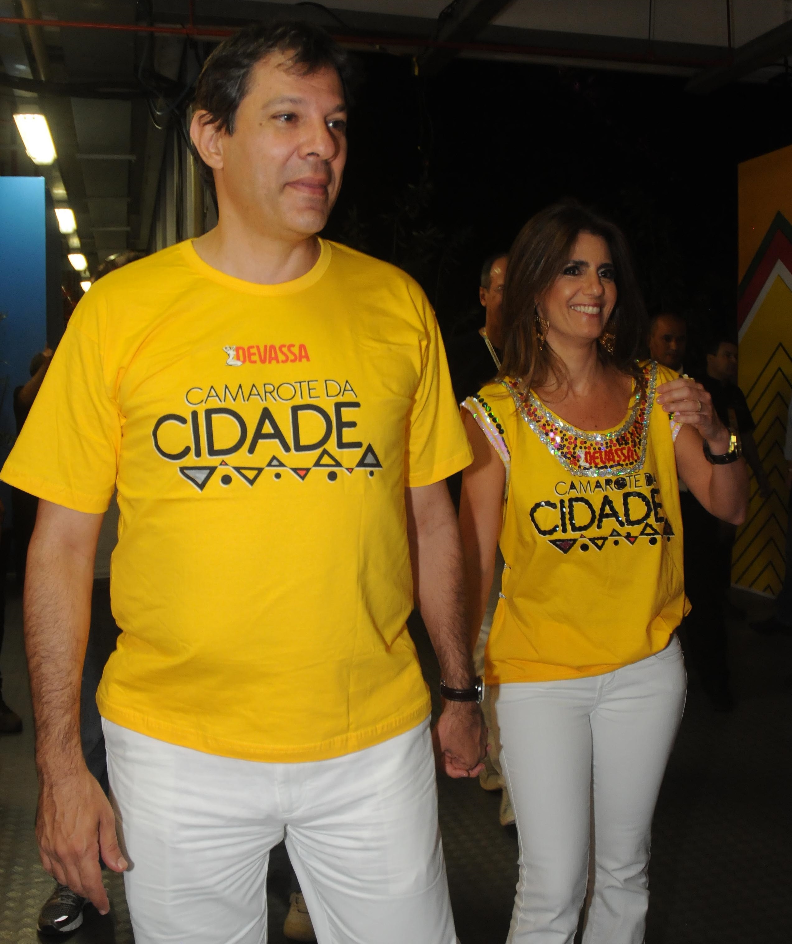 Haddad e Ana Estela: casal chegou atrasado no camarote da prefeitura - Crédito: Cida Souza/VEJASP