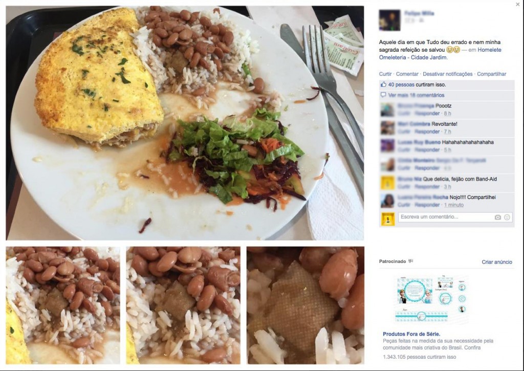 Cliente encontra band-aid em prato de restaurante no Shopping Cidade Jardim (Foto: Reprodução/Facebook)