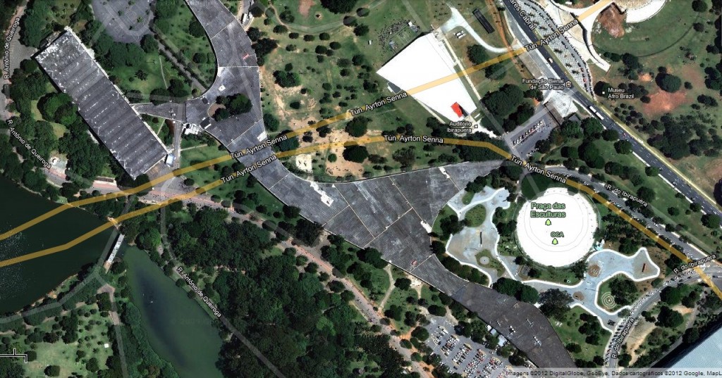 Imagem do Google Maps da área da marquise e do auditório do Parque Ibirapuera (Imagem: Reprodução)