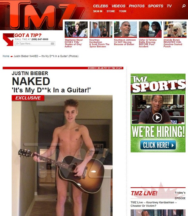 Site publica fotos de Justin Bieber peladão tocando violão para a vó dele (!)