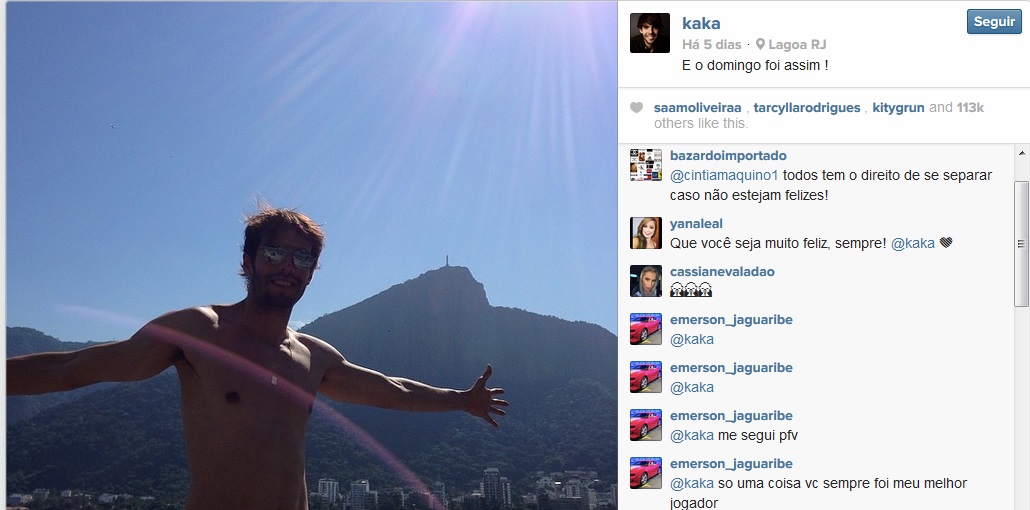 Foto de Kaká no último domingo (1º) no Rio de Janeiro (Foto: Reprodução Instagram)