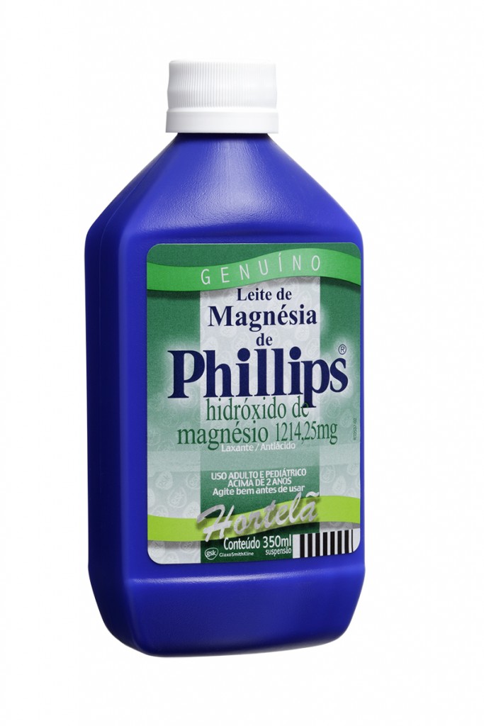 Leite de magnésia, de Phillips. 7,50 pela embalagem de 350ml