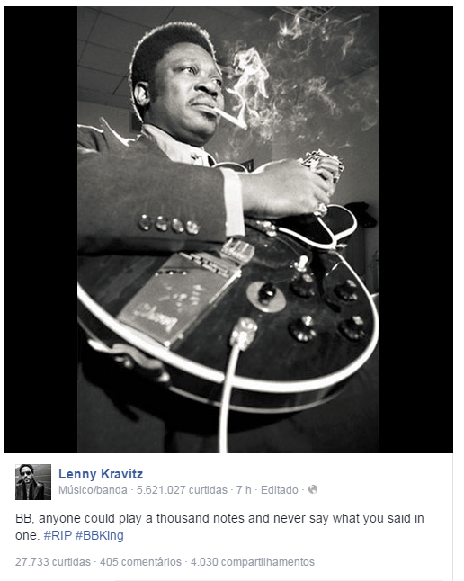 Astros da música fazem homenagens para B.B King nas redes sociais