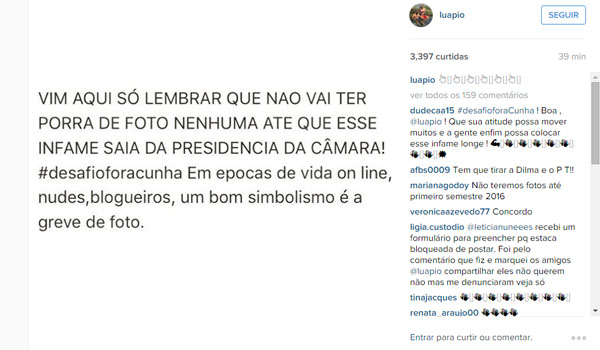 Luana Piovani faz protesto inusitado contra Eduardo Cunha no Instagram