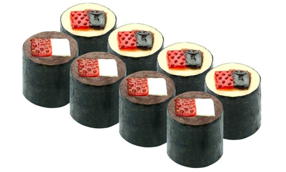 Sobremesa com cara de sushi: à base de chocolates tradicional e branco