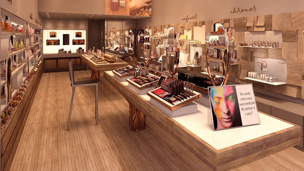 Bancada de maquiagens da nova loja, inaugurada nesta quarta (27), no Morumbi Shopping