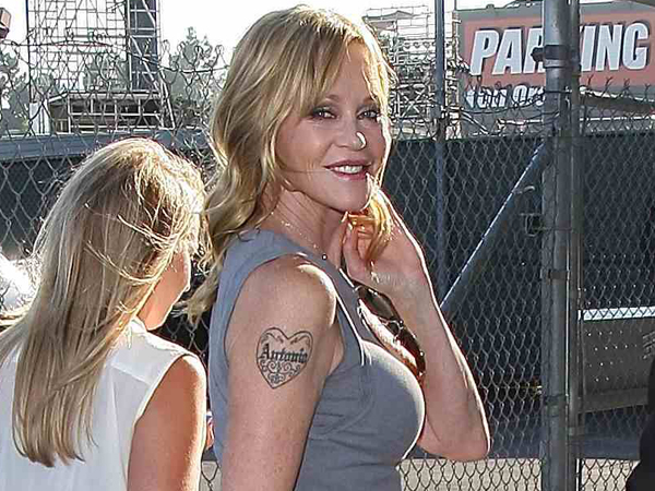 Melanie Griffith shows her sexy cool Antonio tattoo meets her fans after taping ‘Jimmy Kimmel Live’