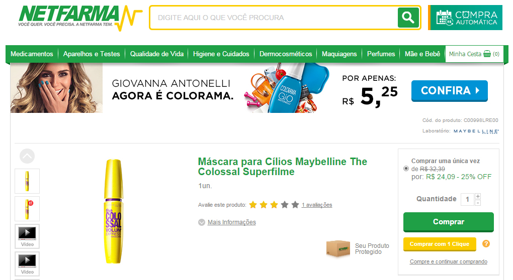 Máscara para cílios da Maybelline: vendida a partir de 24 reais no Brasil