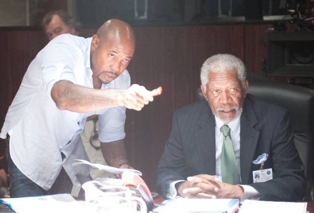Invasão à Casa Branca: o ator Morgan Freeman (à direita) Invasão à Casa Branca: o ator Morgan Freeman (à direita)