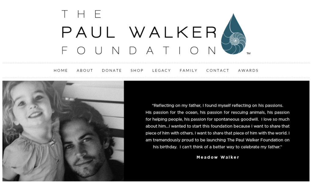 Reprodução da página da Fundação de Paul Walker