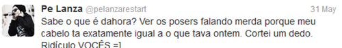 Desabafo do dia: Pe Lanza se irrita com críticas a corte de cabelo e xinga fãs noTwitter