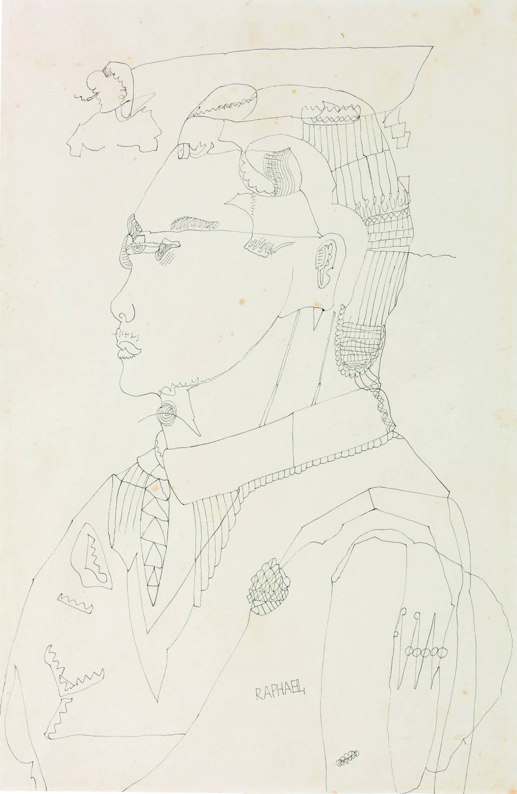 A obra em nanquim e bico de pena sobre papel Sem título (retrato de Abraham Palatnik), de Raphael Domingues A obra em nanquim e bico de pena sobre papel Sem título (retrato de Abraham Palatnik), de Raphael Domingues