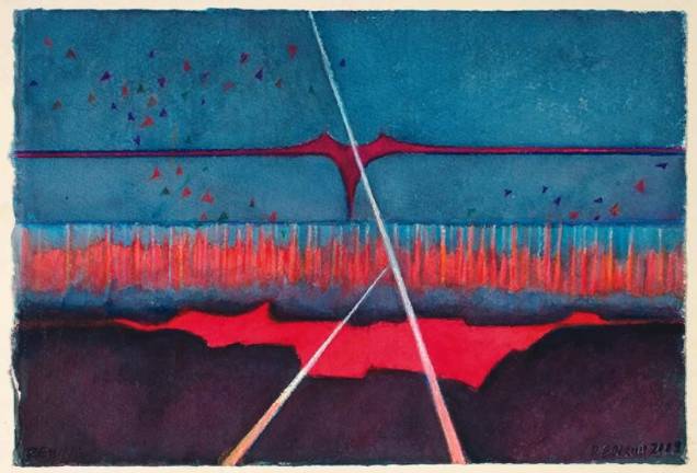 Uma das novas obras da artista: sobreposição de cores e tons Uma das novas obras da artista: sobreposição de cores e tons