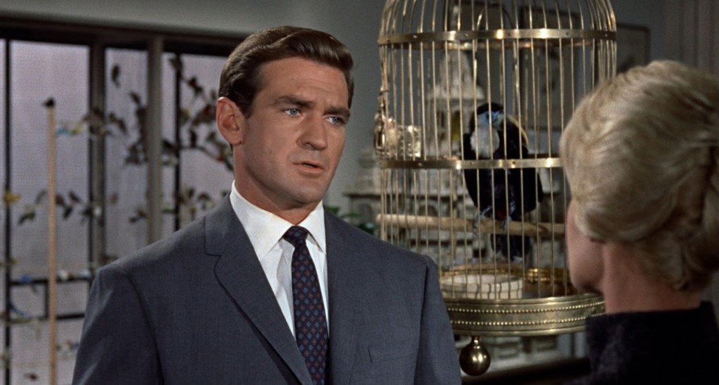 Rod Taylor numa cena de Os Pássaros, de 1963