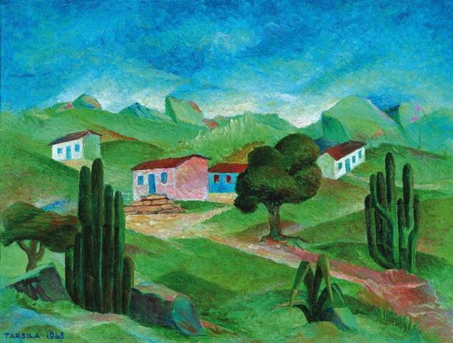 Paisagem, óleo pintado por Tarsila do Amaral em 1948, integra a mostra O Retorno da Coleção Tamagni