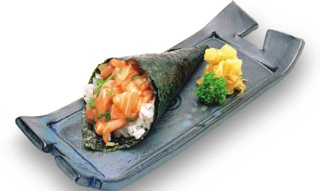 Temaki de salmão, do restaurante Gendai