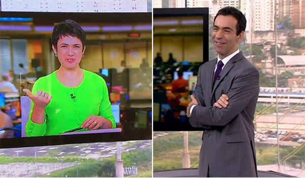Em gafe, César Tralli confunde Sandra Annenberg com Fátima Bernardes ao vivo