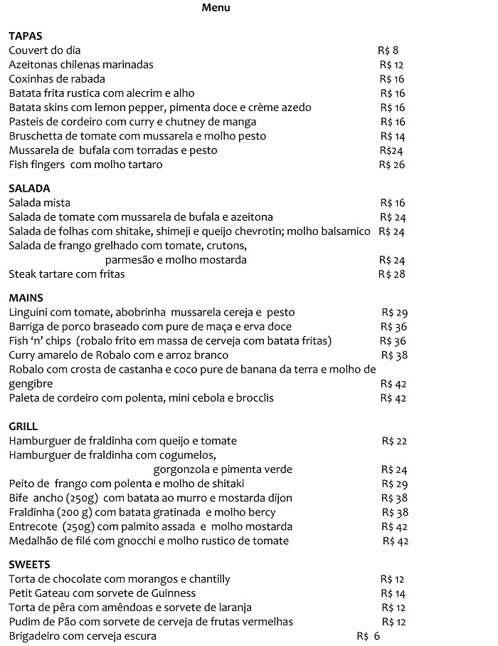 Cardápio do Twelve Bistro