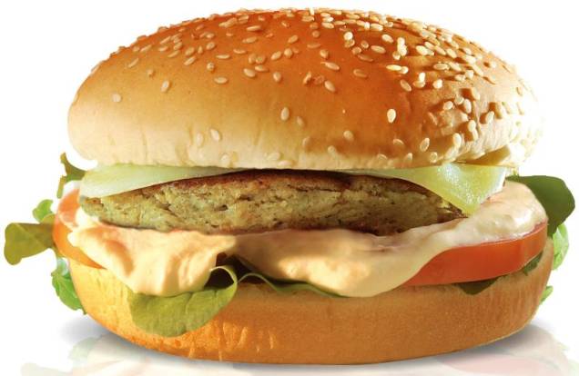 Hambúrguer vegetariano do Big X Picanha: pão de hambúrguer, queijo mussarela, cream cheese, tomate e rúcula