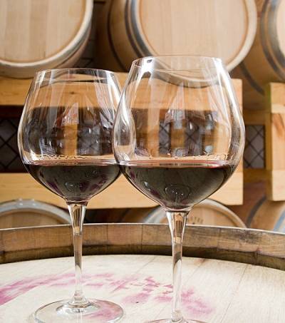 Wine glasses in a wine cellar