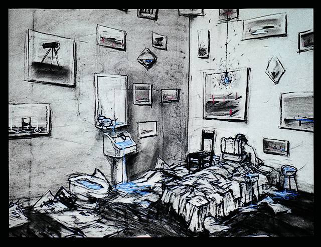 Felix no exílio (da série Desenhos para projeção), 1994, filme de animação em 35 mm transferido para vídeo [cor, som], 8:43 minutos, William Kentridge