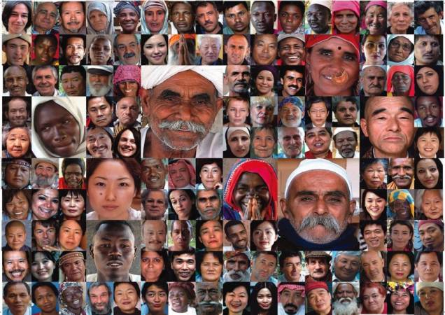 Mosaico de rostos criado por Yann Arthus-Bertrand