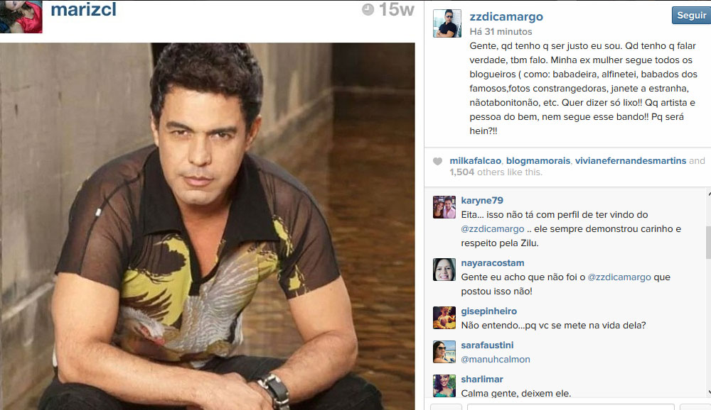 Zezé Di Camargo alfineta Zilu, é criticado por fãs na internet e pede desculpas