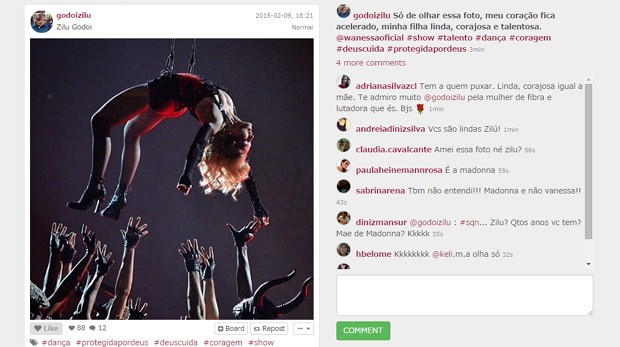 Zilu confunde Madonna com Wanessa em foto publicada no Instagram