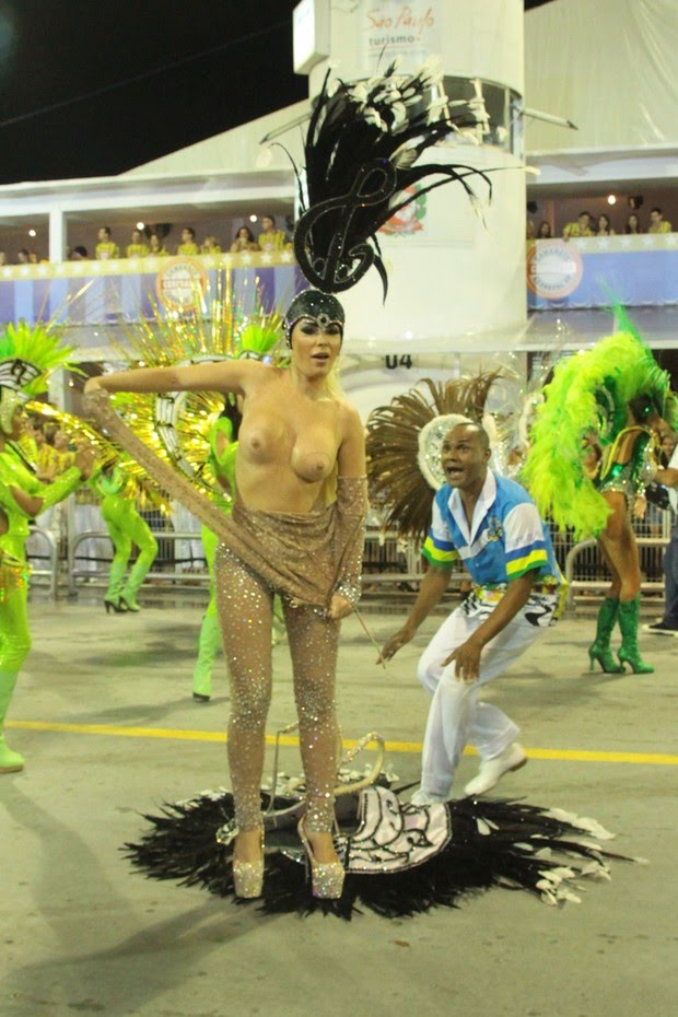 Ju Isen na Unidos do Peruche: nudez e expulsão do desfile (Foto: Reprodução)